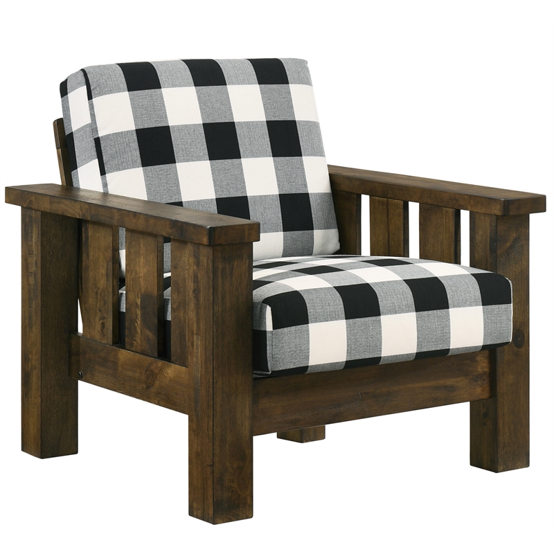 Furniture of America Tally Brown Wood Finish and Plaid Fabric Accent Chair