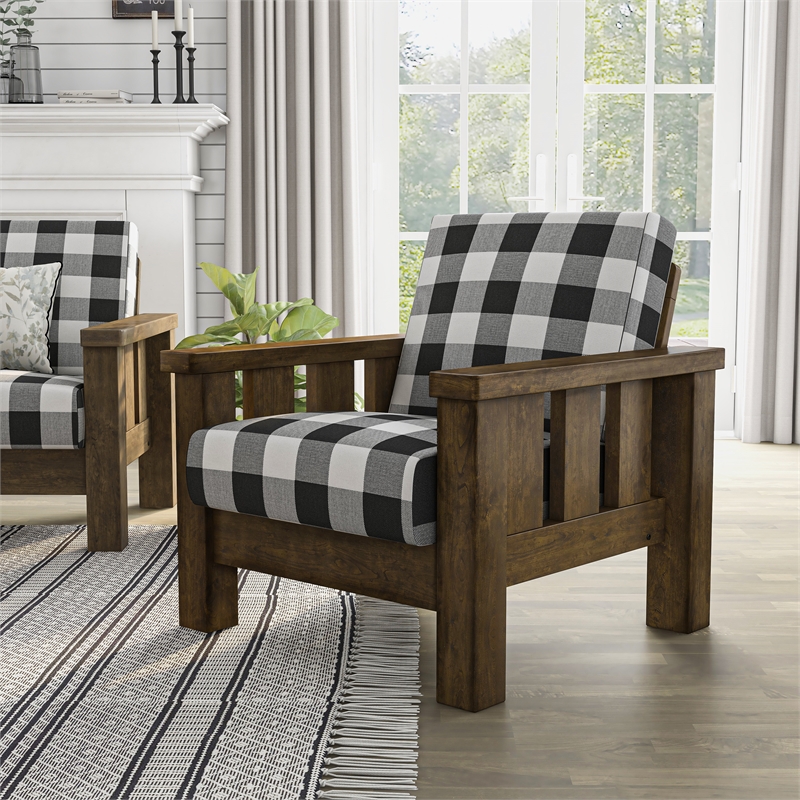 Furniture of America Tally Brown Wood Finish and Plaid Fabric Accent Chair