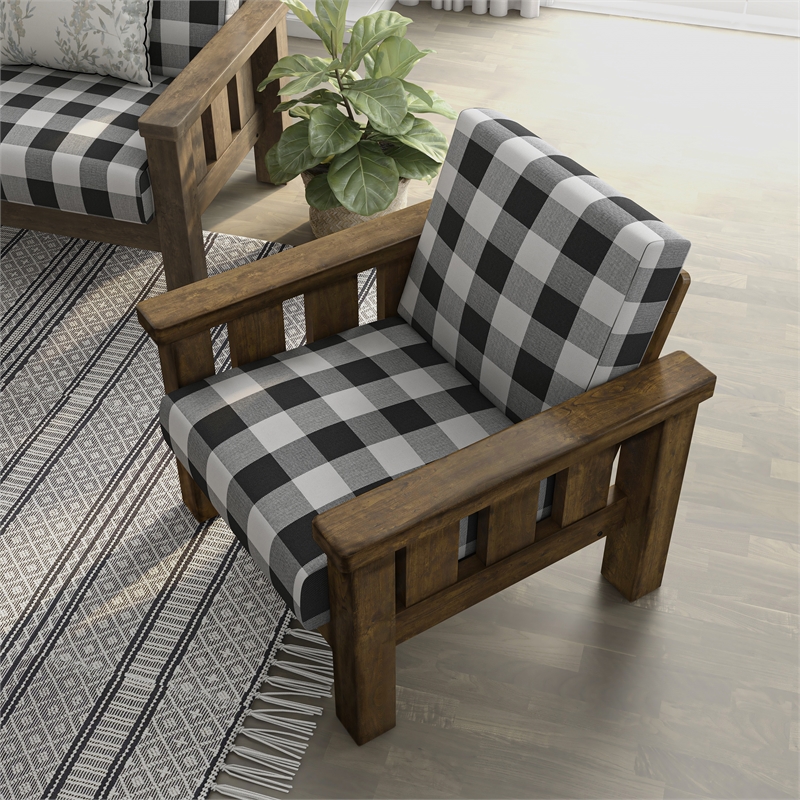 Furniture of America Tally Brown Wood Finish and Plaid Fabric Accent Chair
