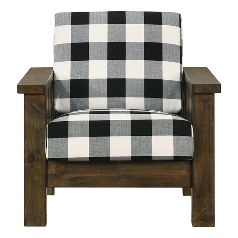 Furniture of America Tally Brown Wood Finish and Plaid Fabric Accent Chair