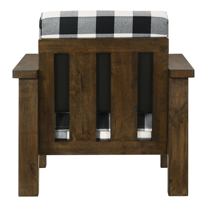 Furniture of America Tally Brown Wood Finish and Plaid Fabric Accent Chair