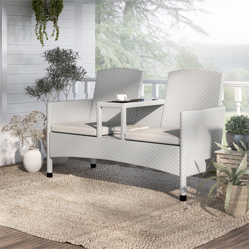 Furniture of America Azur Gray Metal Wicker Patio Conversation Loveseat