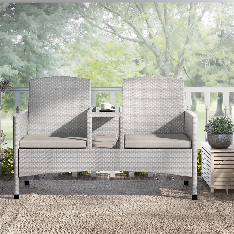 Furniture of America Azur Gray Metal Wicker Patio Conversation Loveseat