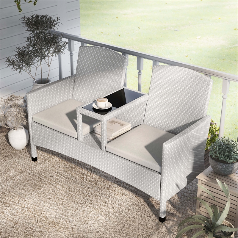 Furniture of America Azur Gray Metal Wicker Patio Conversation Loveseat