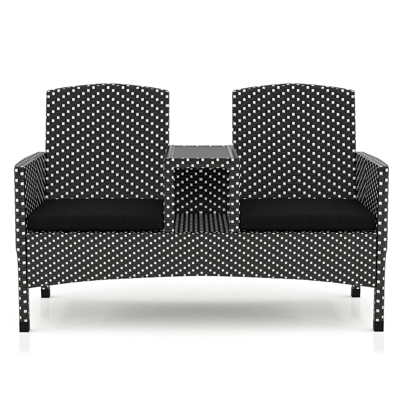 Furniture of America Azur Black Metal Wicker Patio Conversation Loveseat
