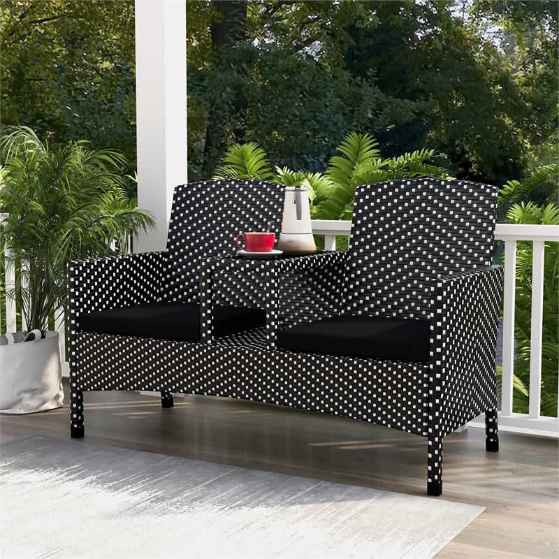 Furniture of America Azur Black Metal Wicker Patio Conversation Loveseat
