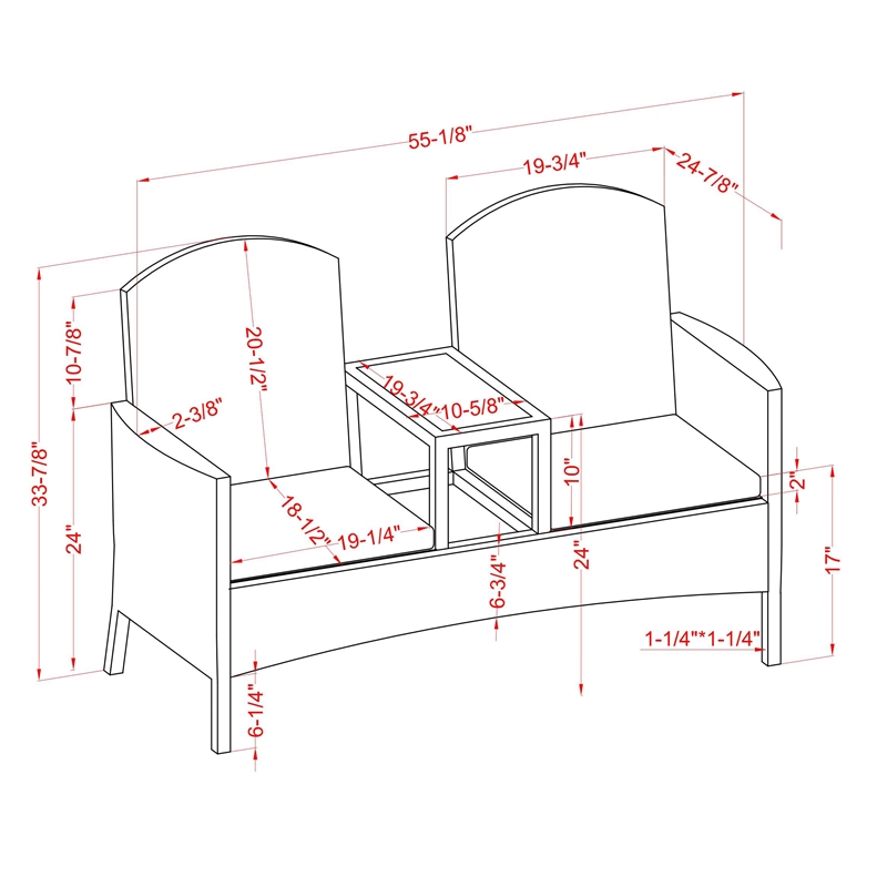 Furniture of America Azur Black Metal Wicker Patio Conversation Loveseat