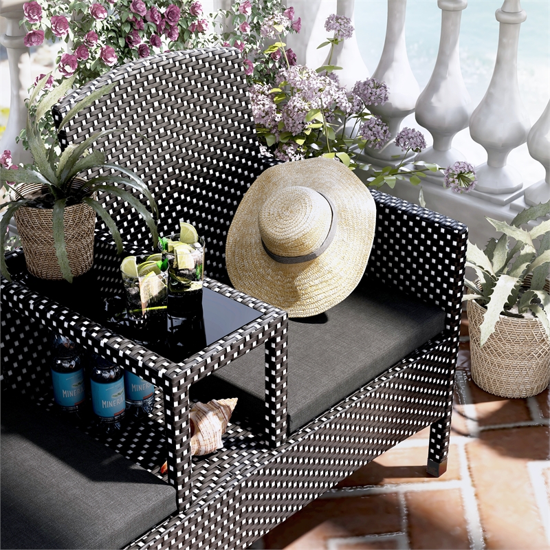 Furniture of America Azur Black Metal Wicker Patio Conversation Loveseat