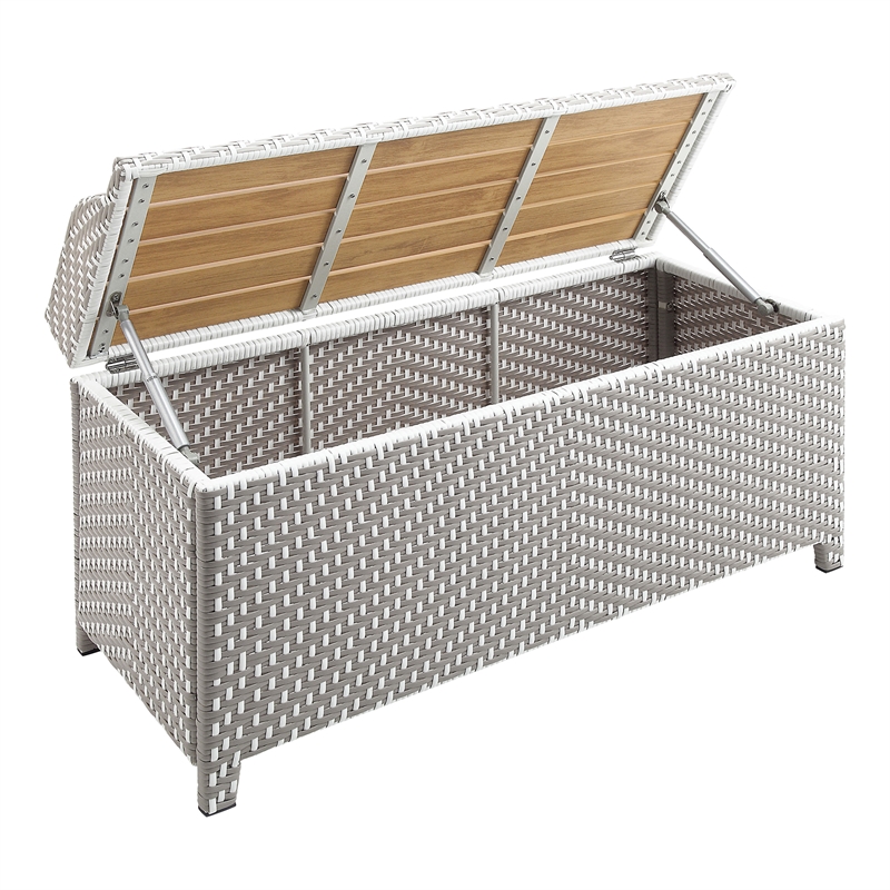 Furniture of America Azur Gray Poolside Outdoor Wicker Metal Storage Bench