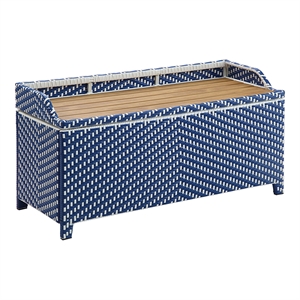 Furniture of America Azur Navy Poolside Outdoor Wicker Metal Storage Bench