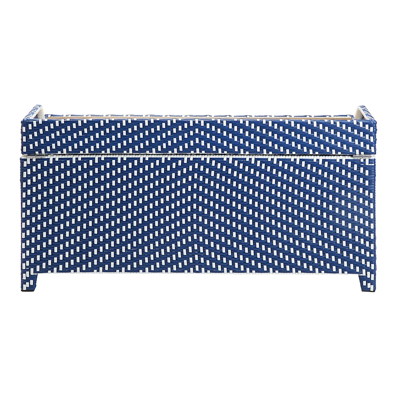 Furniture of America Azur Navy Poolside Outdoor Wicker Metal Storage Bench