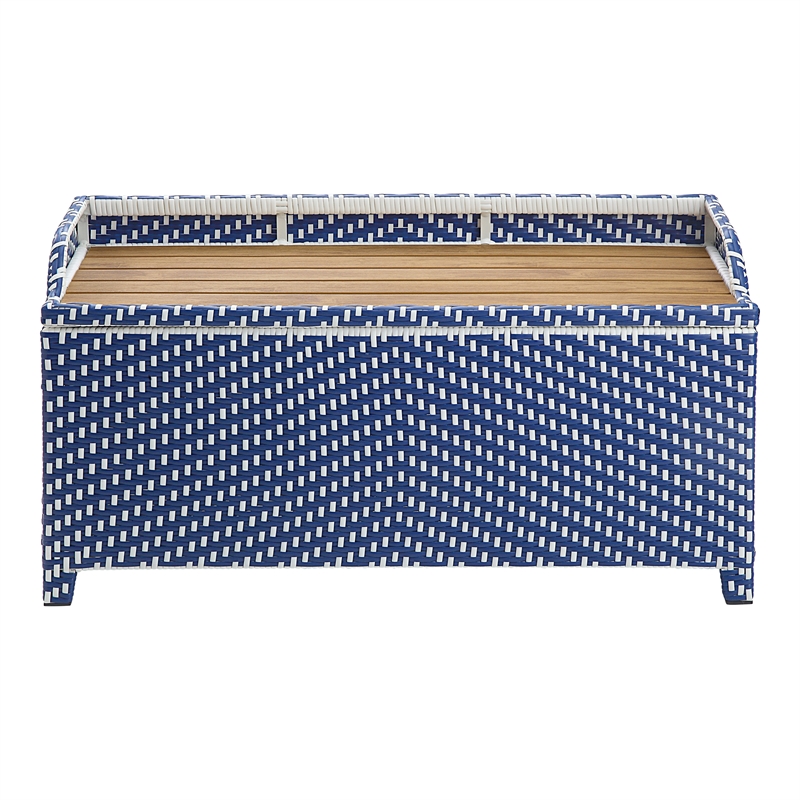 Furniture of America Azur Navy Poolside Outdoor Wicker Metal Storage Bench