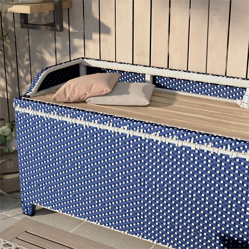Furniture of America Azur Navy Poolside Outdoor Wicker Metal Storage Bench