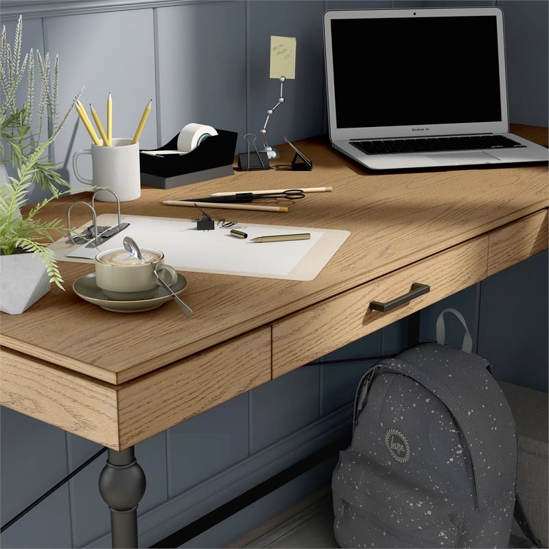 Furniture of America Diego L-shaped Wooden Desk in Brown Oak
