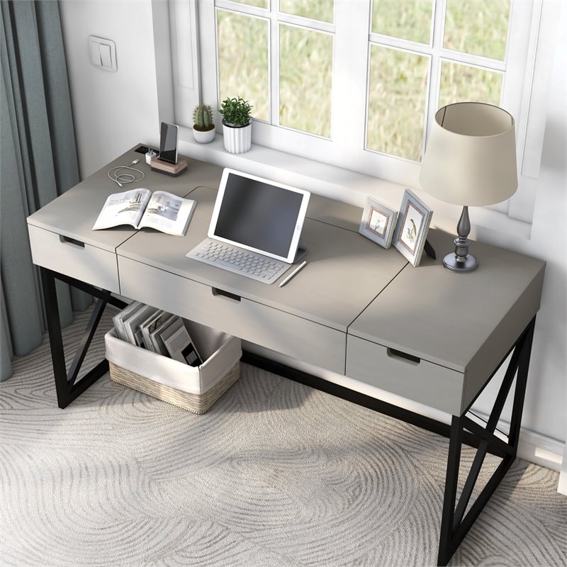 Furniture of America Blagica 60 Inch Antique Gray Wood Lift Top Desk