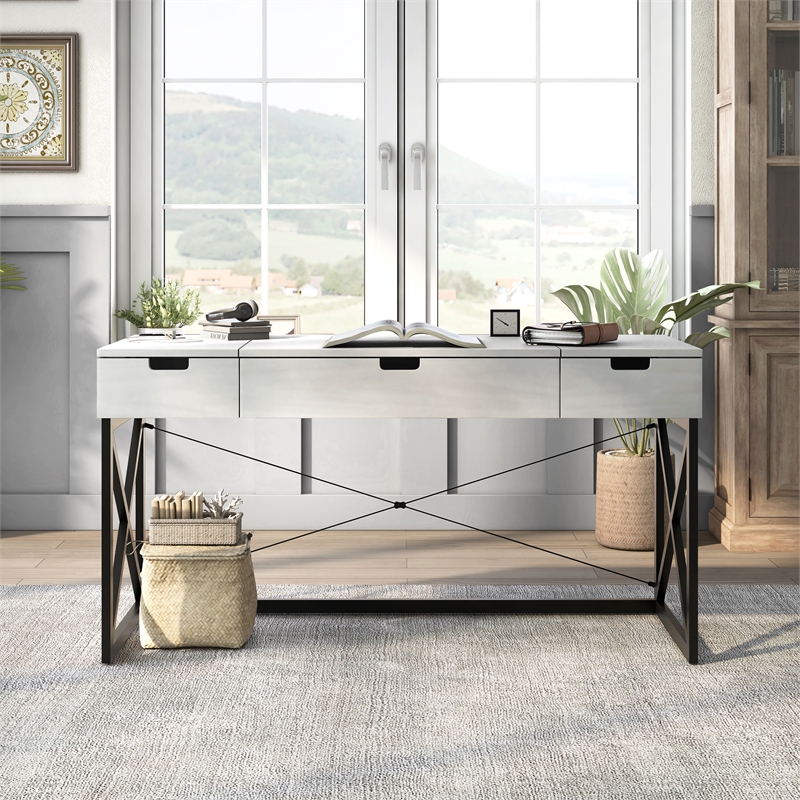 Furniture of America Blagica 60 Inch Antique White Wood Lift Top Desk