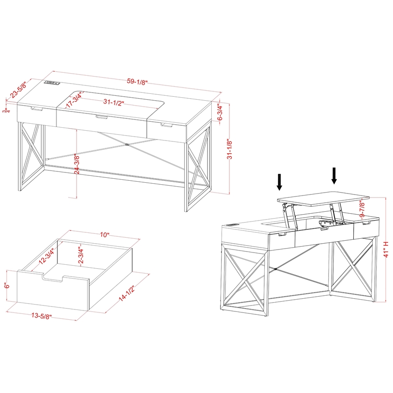 Furniture of America Blagica 60 Inch Antique White Wood Lift Top Desk