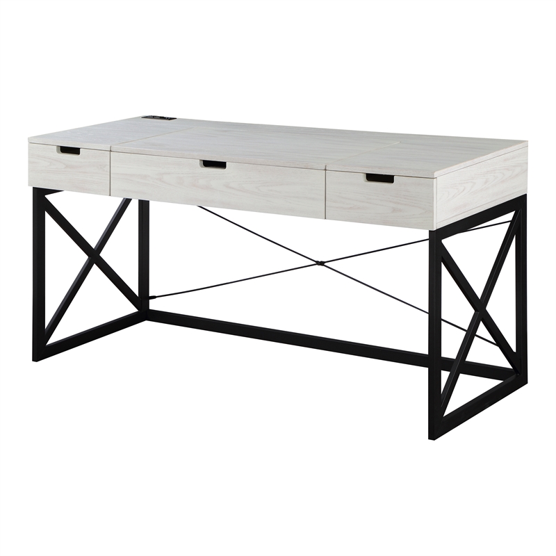 Furniture of America Blagica 60 Inch Antique White Wood Lift Top Desk