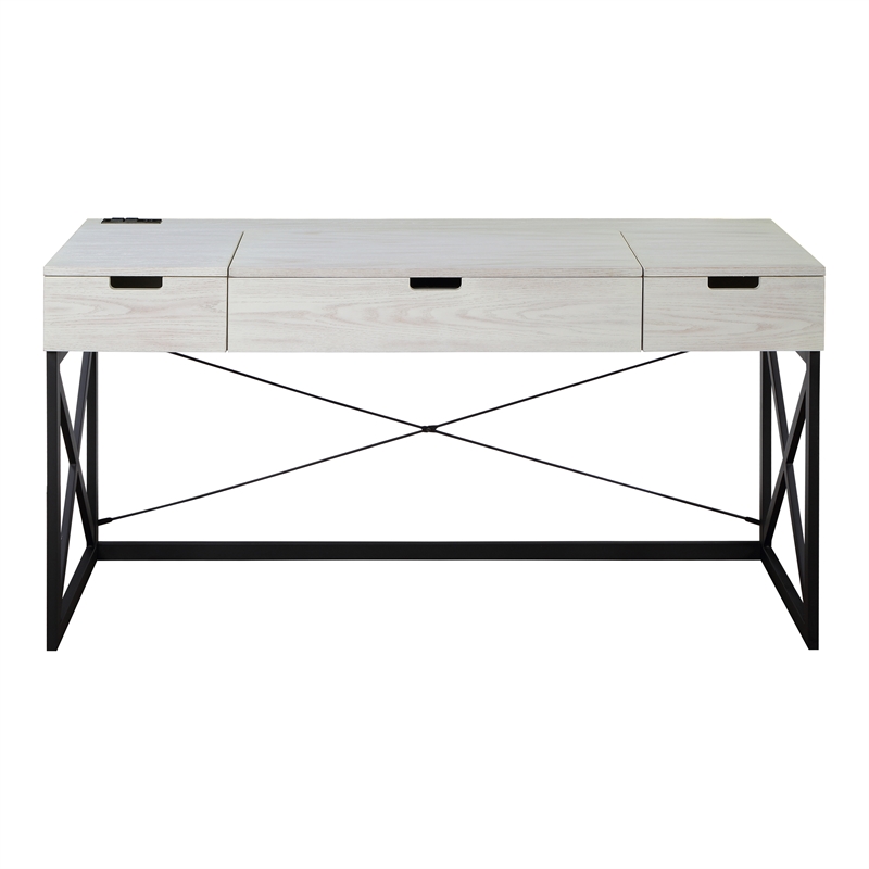 Furniture of America Blagica 60 Inch Antique White Wood Lift Top Desk