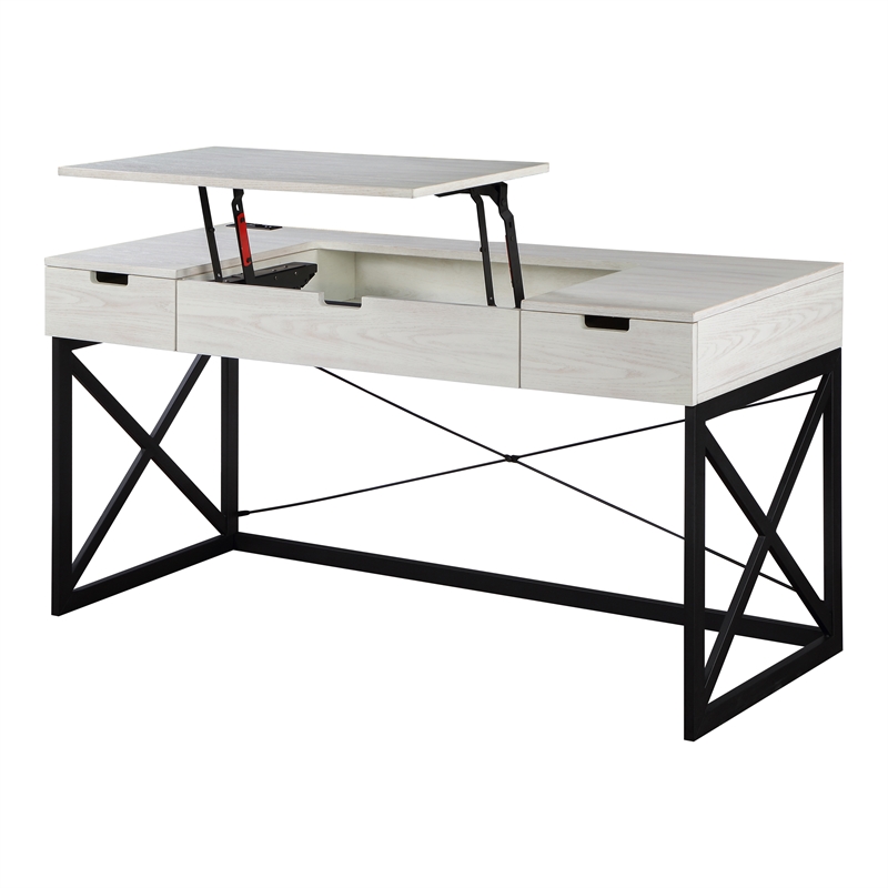 Furniture of America Blagica 60 Inch Antique White Wood Lift Top Desk