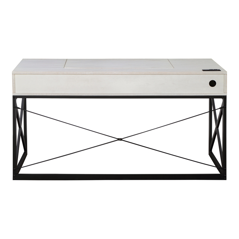 Furniture of America Blagica 60 Inch Antique White Wood Lift Top Desk