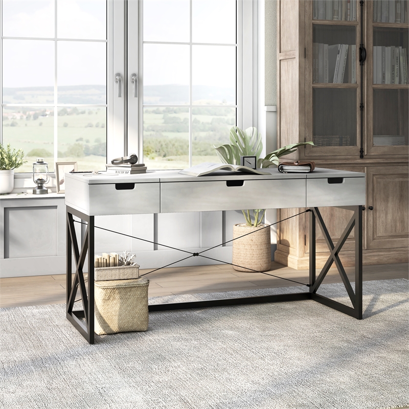 Furniture of America Blagica 60 Inch Antique White Wood Lift Top Desk