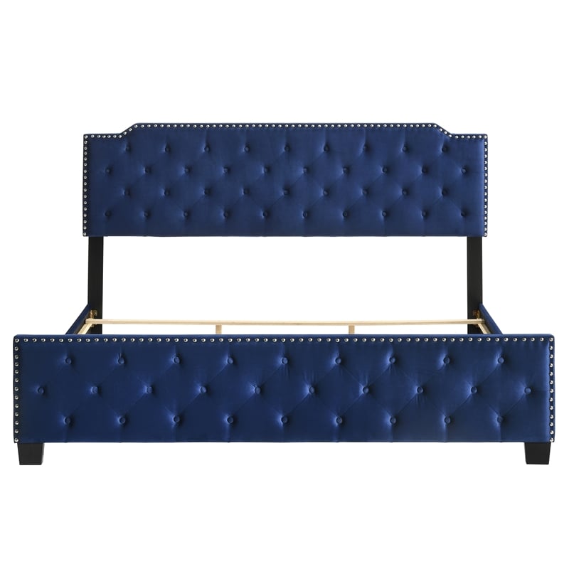 Furniture of America Chetana Navy King Tufted Upholstered Wood Bed