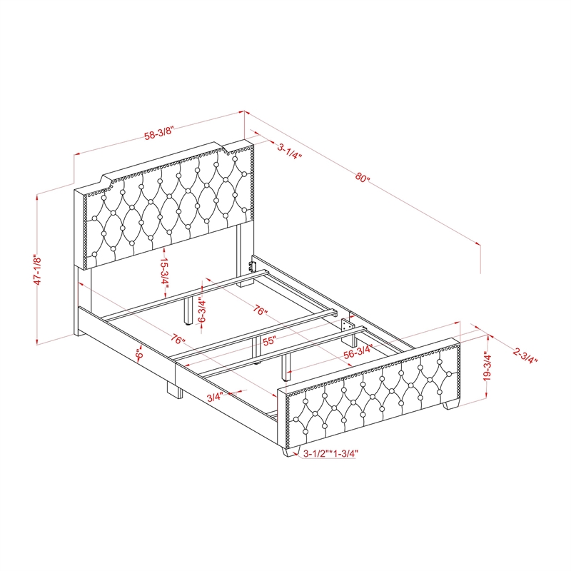 Furniture of America Chetana Navy Tufted Full Upholstered Wood Bed