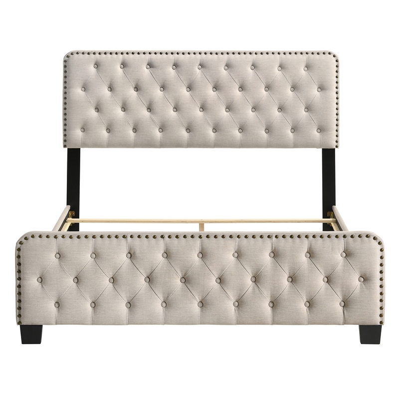 Furniture of America Dexter Beige Button Tufted Full Upholstered Wood Bed