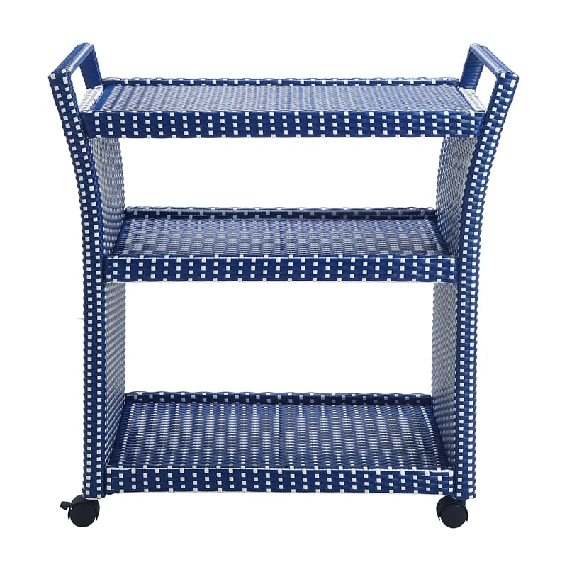 Furniture of America Azur Outdoor Aluminum Wicker Bar Cart in Navy