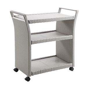 furniture of america azur outdoor aluminum wicker bar cart in gray