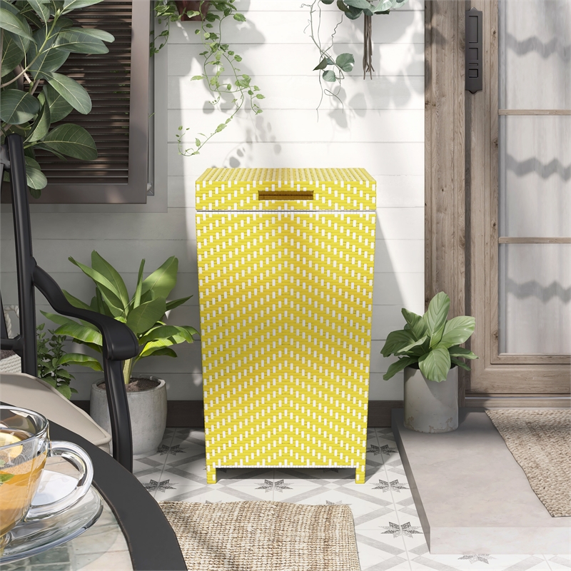 Furniture of America Azur Outdoor Aluminum & Wicker Outdoor Trash Can in Yellow