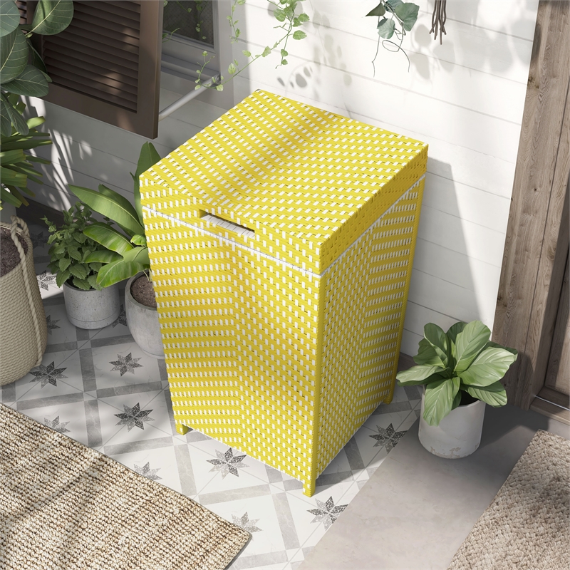 Furniture of America Azur Outdoor Aluminum & Wicker Outdoor Trash Can in Yellow