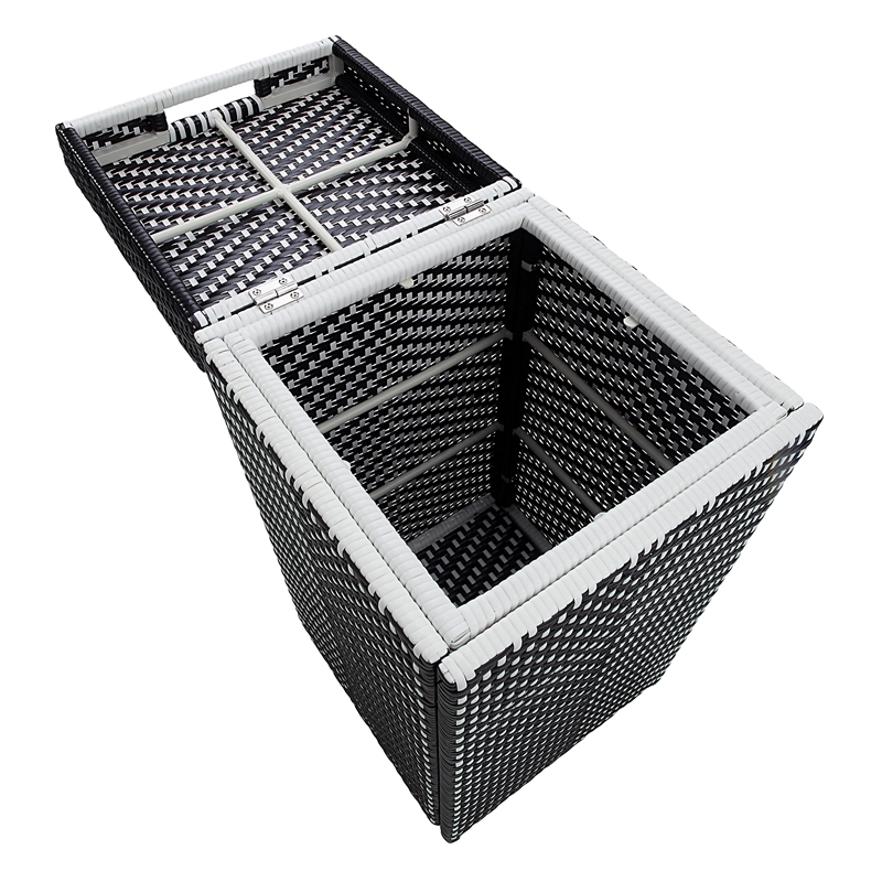 Furniture of America Azur Outdoor Aluminum & Wicker Outdoor Trash Can in Black