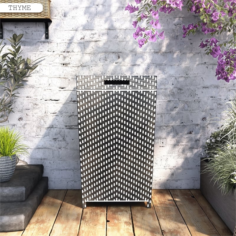 Furniture of America Azur Outdoor Aluminum & Wicker Outdoor Trash Can in Black