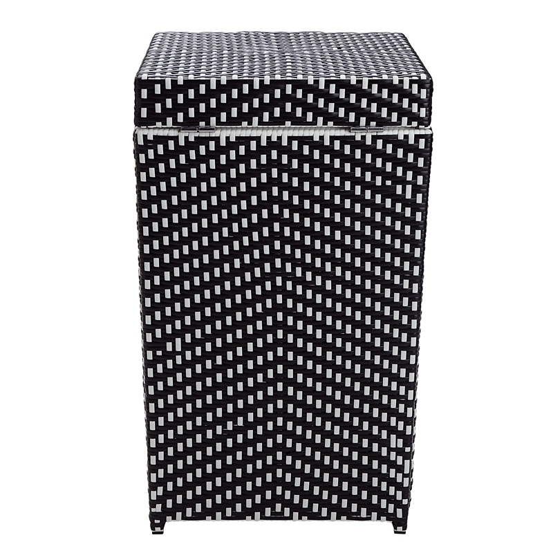 Furniture of America Azur Outdoor Aluminum & Wicker Outdoor Trash Can in Black