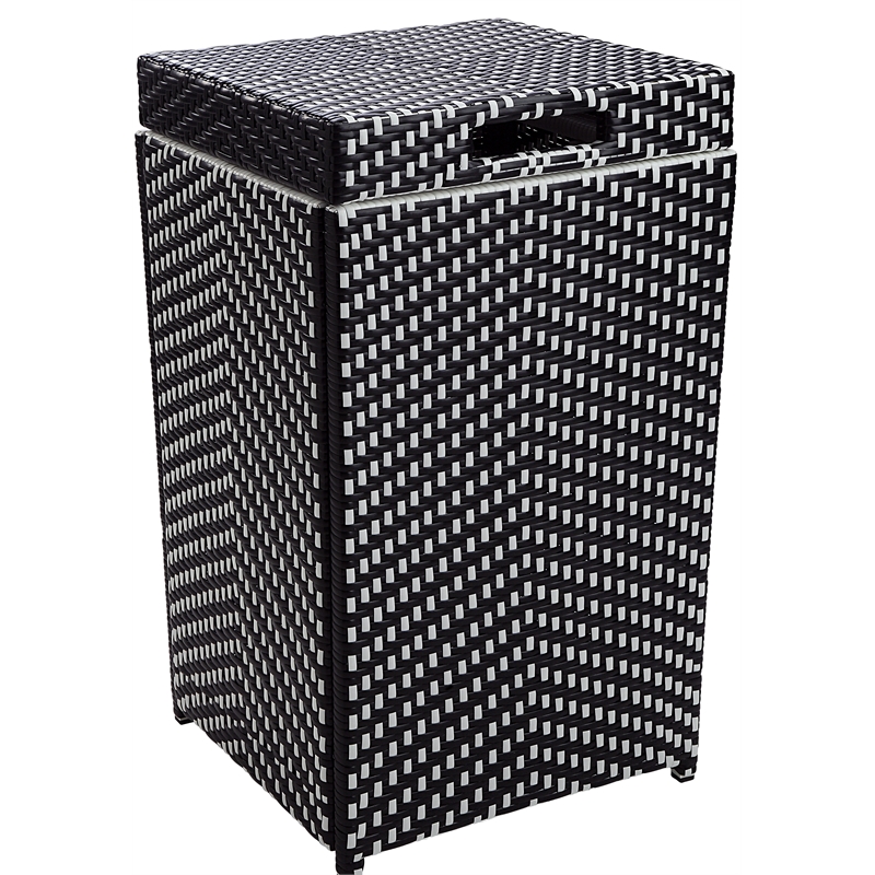 Furniture of America Azur Outdoor Aluminum & Wicker Outdoor Trash Can in Black
