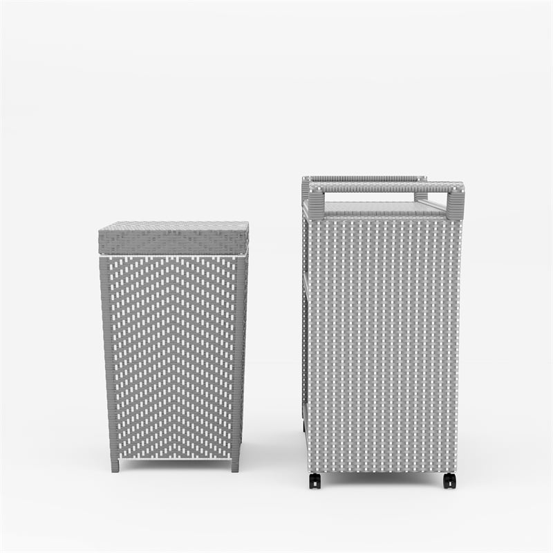 FOA Azur Outdoor Aluminum Wicker 3-Tier Bar Cart & Trash Can 2pc Set