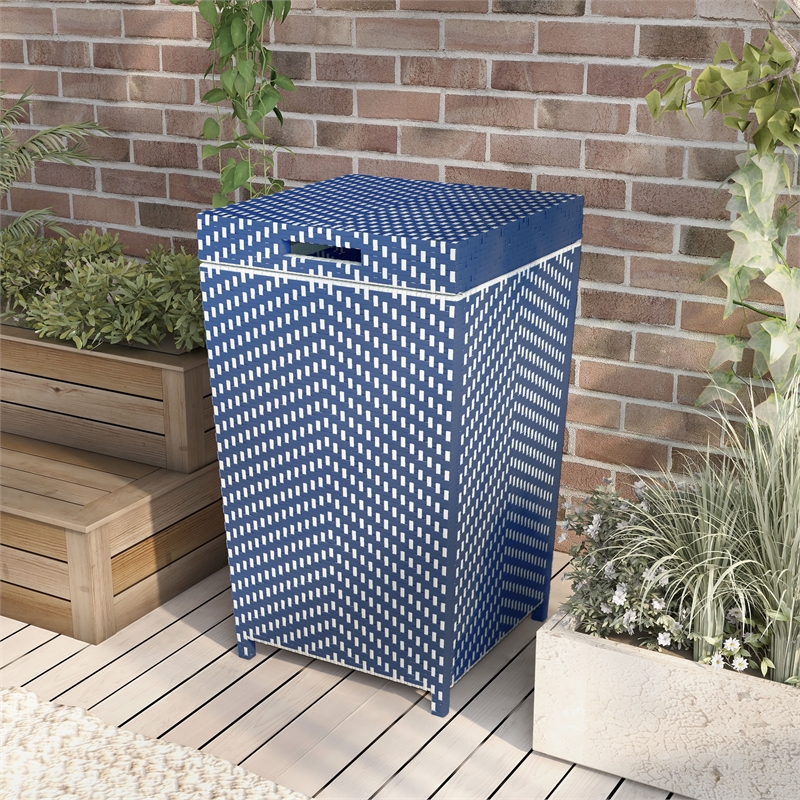 FOA Outdoor Aluminum Wicker Bar Cart & Storage Bin Set of 2