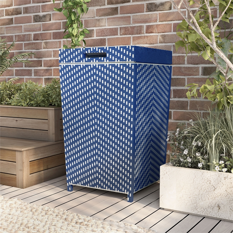 FOA Outdoor Aluminum Wicker Bar Cart & Storage Bin Set of 2