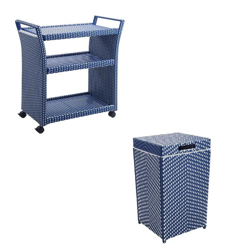 FOA Outdoor Aluminum Wicker Bar Cart & Storage Bin Set of 2