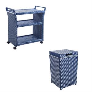 foa outdoor aluminum wicker bar cart & storage bin set of 2