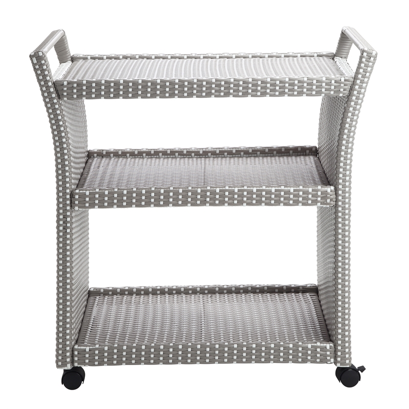 FOA Outdoor Aluminum Wicker 3-Tier Bar Cart & Storage Bench 2PC Set