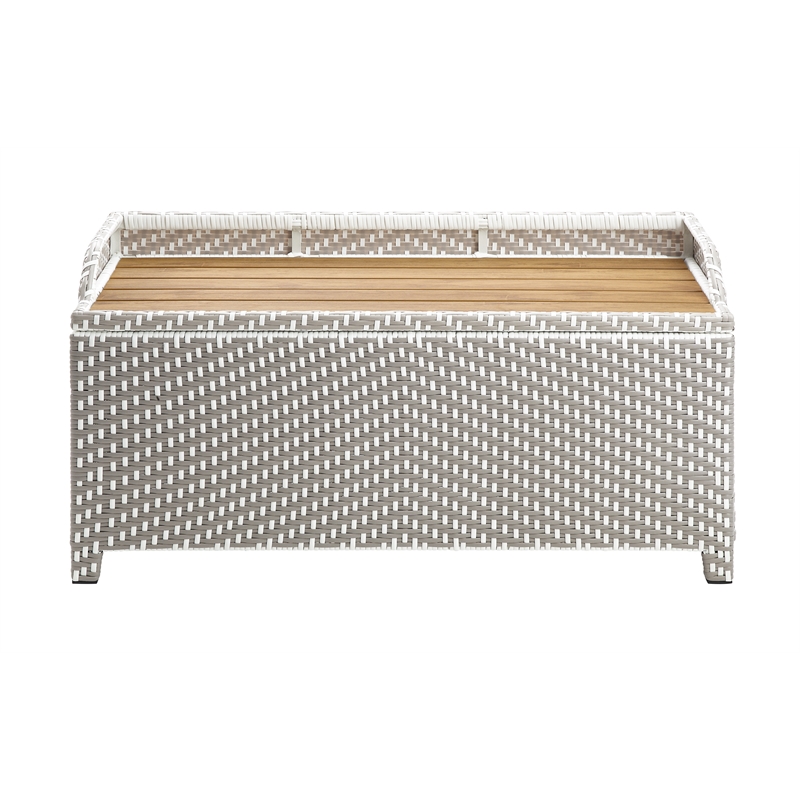 FOA Outdoor Aluminum Wicker 3-Tier Bar Cart & Storage Bench 2PC Set