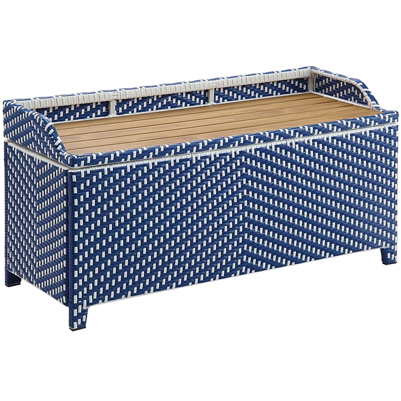 FOA Navy Outdoor Wicker Aluminum Storage Bench & Bar Cart Set of 2