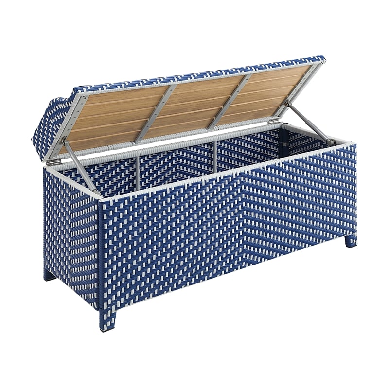 FOA Navy Outdoor Wicker Aluminum Storage Bench & Bar Cart Set of 2
