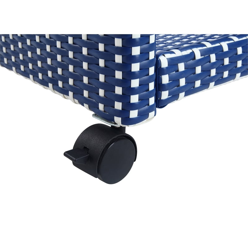 FOA Navy Outdoor Wicker Aluminum Storage Bench & Bar Cart Set of 2