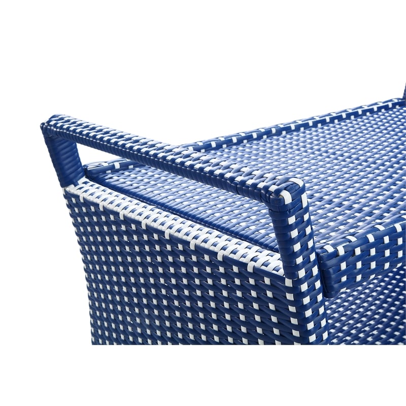 FOA Navy Outdoor Wicker Aluminum Storage Bench & Bar Cart Set of 2