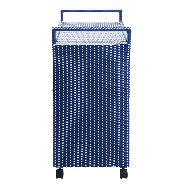 FOA Navy Outdoor Wicker Aluminum Storage Bench & Bar Cart Set of 2