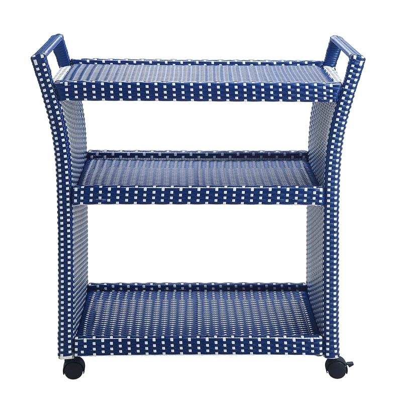 FOA Navy Outdoor Wicker Aluminum Storage Bench & Bar Cart Set of 2